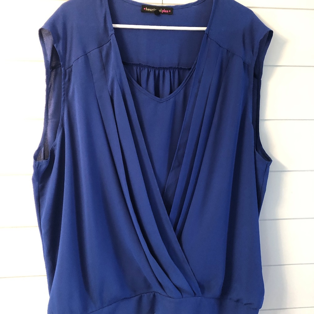 HEART SOUL PLUS BLUE SLEEVELESS 3X V NECK BLOUSE